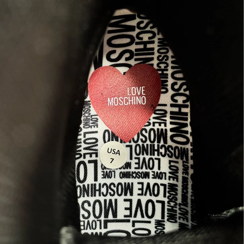 LOVE MOSCHINO Black Leather Moto Biker Boots--NEW--7 - Picture 11 of 15